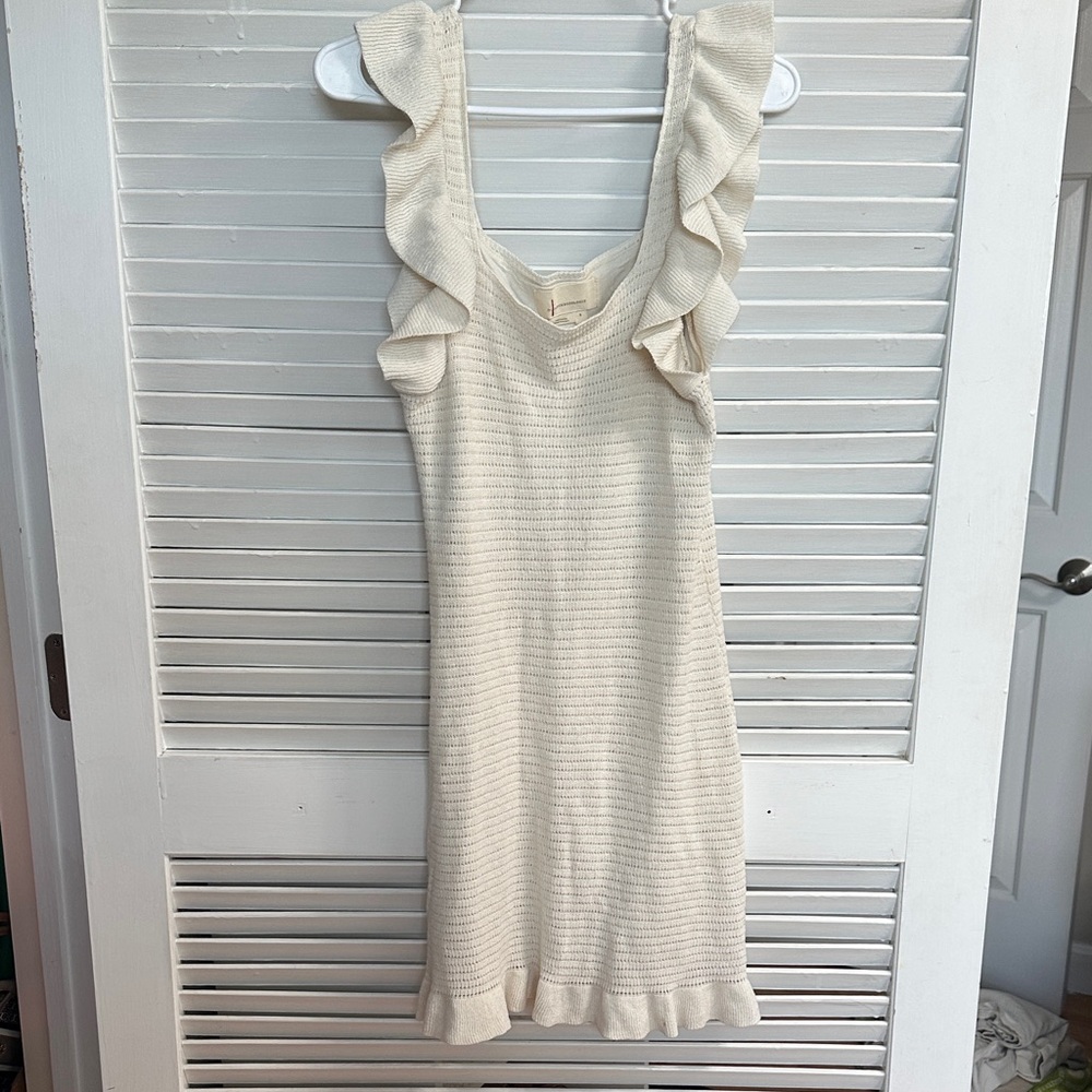 Anthropologie Elegant Cream Ruffle Dress
